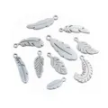 Close-up of assorted stainless steel feather charms, detailed metal DIY jewelry accessories. - Random Mixed / Mixed Steel Color