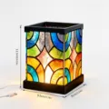 Vue détaillée de veilleuse LED style vitrail en acrylique avec USB et dimensions claires. - Emballage en Carton / YDTYU051