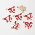 Red white striped fish charm alloy enamel DIY jewelry pendant detail view 19x18mm accessories - Red and White Striped
