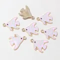Enamel striped sea fish alloy DIY jewelry pendant charm 19x18mm crafting accessory - Pink White Stripes
