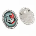 Vintage oval alloy brooch pin with time gemstone glass cabochon, anime wolf and girl design. - B4-16 / 30x40mm Inner Diameter