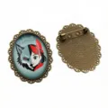 Base per spilla ovale vintage con cabochon in vetro, design ragazza lupo stile anime. - B1-13 / 30x40mm Diametro Interno