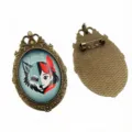 Vintage Oval Wolf Girl Glass Cabochon Brooch Alloy Pendant DIY Jewelry Accessory 30x40mm - B1-14 / 30x40mm Inner Diameter
