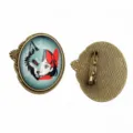 Vintage bronze oval brooch pendant base with anime wolf and girl time gem glass cabochon. - B1-15 / 30x40mm Inner Diameter