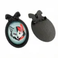 Oval black metal brooch pendant base with glass cabochon featuring gothic wolf girl art. - B2-14 / 30x40mm Inner Diameter