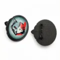 Oval alloy brooch with glass cabochon featuring wolf and girl design, black backing pin. - B3-03 / 30x40mm Inner Diameter
