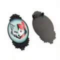 Oval alloy brooch pendant tray featuring creative split wolf girl glass cabochon. - B3-17 / 30x40mm Inner Diameter