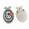 Vintage oval brooch pin alloy base cabochon glass anime wolf girl badge jewelry accessories - B4-18 / 30x40mm Inner Diameter