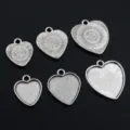 Heart alloy pendant base tray DIY jewelry accessories blank setting findings bulk wholesale - 16mm / Antique Silver