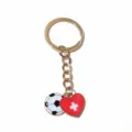 Gold alloy keychain with football and red cross heart pendants stylish key ring accessory - Style 5