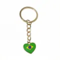 Close-up detail view of gold metal keyring with Brazil flag heart enamel pendant accessory. - Heart Flag Style (SG-F4-02)