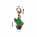 Pendentif cactus vert en alliage goutte d'huile avec fermoir mousqueton accessoire bijoux DIY. - SG-C5-26 (Cactus Pot Violet)