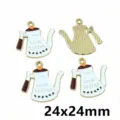 Alloy Enamel Coffee Pot Charms 24x24mm DIY Jewelry Making Pendants Coffee Lovers Gifts - AL1-09 Coffee Pot