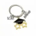 2026 Graduation Keychain Alloy Mortarboard Cap Diploma Pendant Key Ring Gift Idea - Star Glasses Bachelor Cap Pendant (SG-T4-32-P3-54) / 1 Piece (25x27mm)