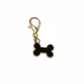 Gold-tone alloy lobster clasp with a black enamel bone charm pendant for DIY jewelry crafting. - Black