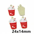 Metal enamel coffee cup charms for DIY jewelry making, cute enamel pendants in red and gold. - AL1-11 Cream Coffee Cup