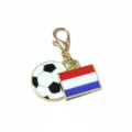 Gold alloy football and flag enamel charm pendant with lobster clasp DIY keychain accessory. - Netherlands Large Flag / 37x17mm 2.7g