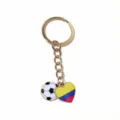 Alloy soccer football and Colombia flag heart keyring, gold metal keychain pendant accessory. - Colombia Flag Style
