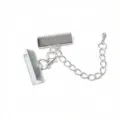 Silver color metal ribbon clamp ends and lobster clasp extension chain detail view - Silver