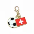 Gold-tone alloy football and Swiss flag enamel charm pendant with lobster clasp keychain accessory - Switzerland Flag / 37x17mm 2.7g