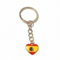 Alloy heart keychain with Spain flag pendant and 25mm ring for DIY accessories. - Heart Flag Style (SG-F4-20)