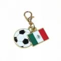 Metal soccer football and Mexico flag enamel charm with gold lobster clasp keyring DIY accessory - Mexico Flag / 37x17mm 2.7g