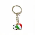 Gold-tone alloy keychain featuring a 25mm ring and cute football and Italy flag heart enamel charms. - Italy Flag Style