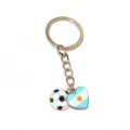 Gold metal keychain with soccer ball and Argentina flag heart pendant for diy accessories - Argentina Flag Style