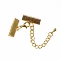 Gold DIY jewelry making finding set, ribbon cord ends, lobster clasp and extension chain. - Gold