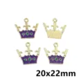 Gold crown charms with purple glitter enamel and green crystals for DIY jewelry making 20x22mm - AL3-47
