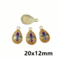 Mardi Gras carnival teardrop alloy pendant charm with colorful enamel and glitter details 20x12mm - AL3-58