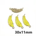 Yellow enamel feather alloy charm pendant connector for DIY jewelry making accessories 30x11mm - AL3-76