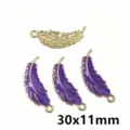 Gold and purple feather alloy charms DIY jewelry necklace pendants, 30x11mm size. - AL3-77