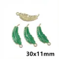 Green enamel feather metal pendant charm 30x11mm DIY handmade jewelry accessory item - AL3-75