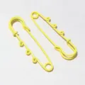 Yellow metal safety pin detail, decorative hanging loops charm, 61x17mm pendant accessory. - AJ4-36