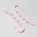 Pink decorative safety pins with loops, 61x17mm metal DIY pendant charm for crafts and dolls. - AJ4-39