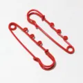 Detailed view of red metal safety pin charms with hanging loops, diy hardware accessory. - AJ4-45