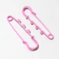 Pink decorative metal safety pins with multiple hanging loops for doll pendants and DIY crafts - AJ4-46