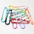 Colorful metal safety pins with hanging loops for pendants and doll charms 61x17mm - Random Mixed