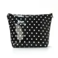 Black glossy polka dot cosmetic bag, portable travel and daily makeup storage pouch - Black Polka Dot