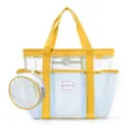 Large capacity mesh beach bag with yellow straps and matching round pouch for summer travel. - Yellow