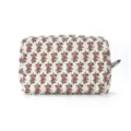 Quilted floral makeup bag travel cosmetic storage pouch for women portable lightweight organizer - L / Large Red Flower