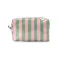Pink and green striped cosmetic bag, glossy waterproof travel storage pouch with zipper. - S / Green and Pink