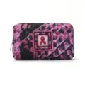 Quilted cosmetic bag with pink ribbon design, portable makeup pouch for travel and daily storage. - Red Scarf