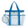 Blue mesh beach bag with round pouch, lightweight waterproof large capacity tote bag. - Blue