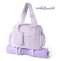 Lavender gym duffel bag with yoga mat holder and small pouch for fitness sports. - Purple