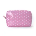 Pink polka dot cosmetic bag, glossy waterproof makeup storage pouch for travel use. - Pink Polka Dot