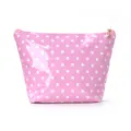 Cute pink polka dot cosmetic bag with glossy finish, portable design for daily travel use. - Pink Polka Dot