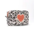 Leopard print cosmetic bag with cute heart waterproof makeup pouch travel toiletry organizer - L / Orange Heart