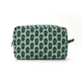 Quilted floral cosmetic bag, green block print travel pouch, portable makeup organizer variant - L / Large Green Floral